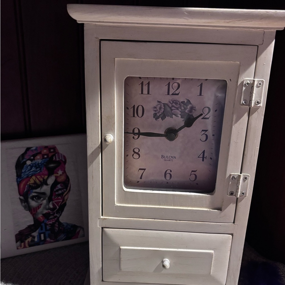 Bulova White Wall Clock with Cabinet